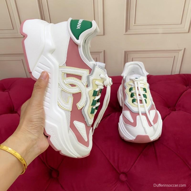 2025 Women Dolce & Gabbana White Pink Green Leather Sneakers LY00330(F)
