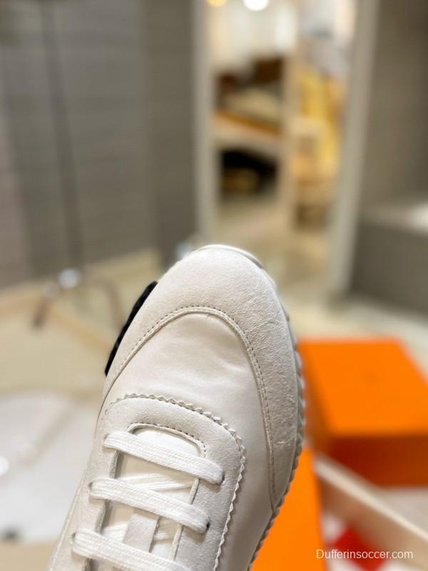 2024 Unisex Hermès White Imported Silk Lambskin Suede Sneakers MJ00320