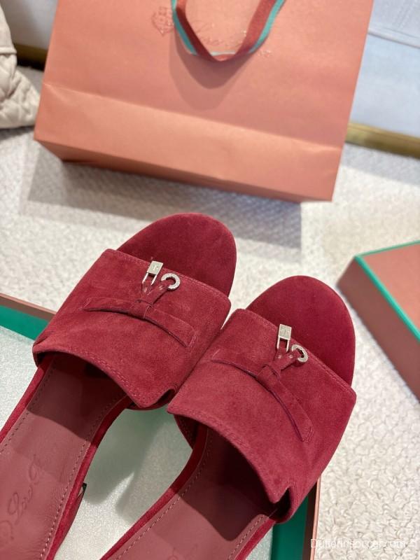 2025 Women LP Red Suede Heeled Sandals