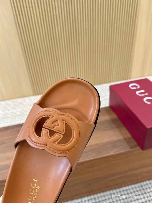 2025 Women Gucci Brown Leather Slides LY00230