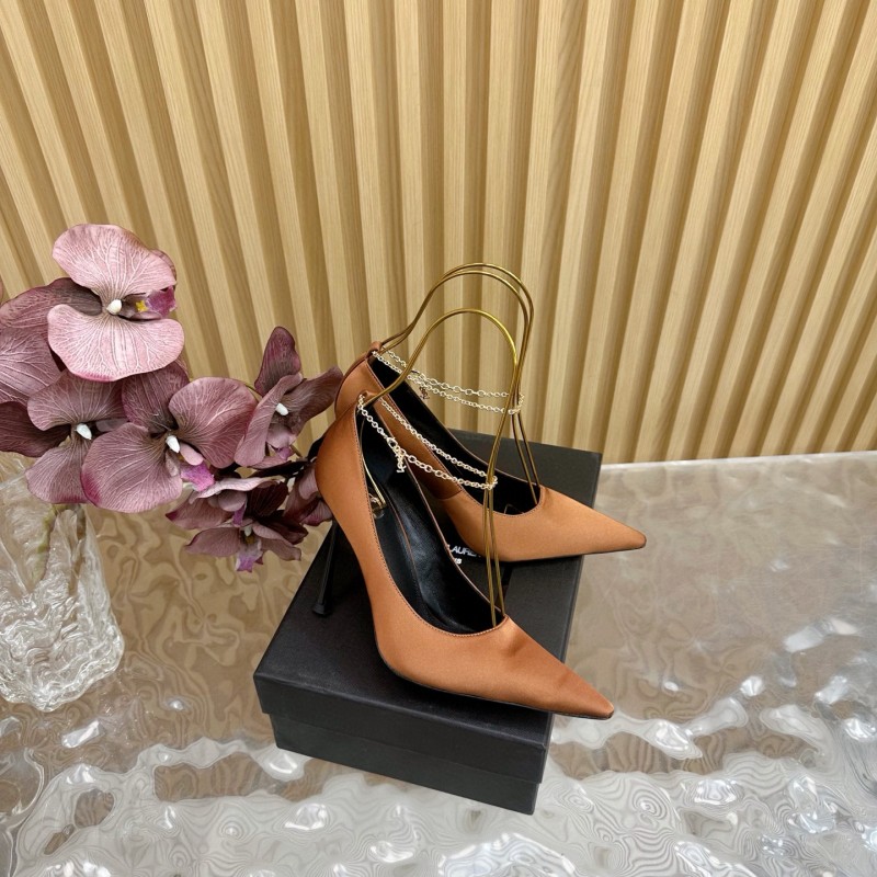 2025 Women Yves Saint Laurent Beige Leather Pointed Toe Pumps MJ00310