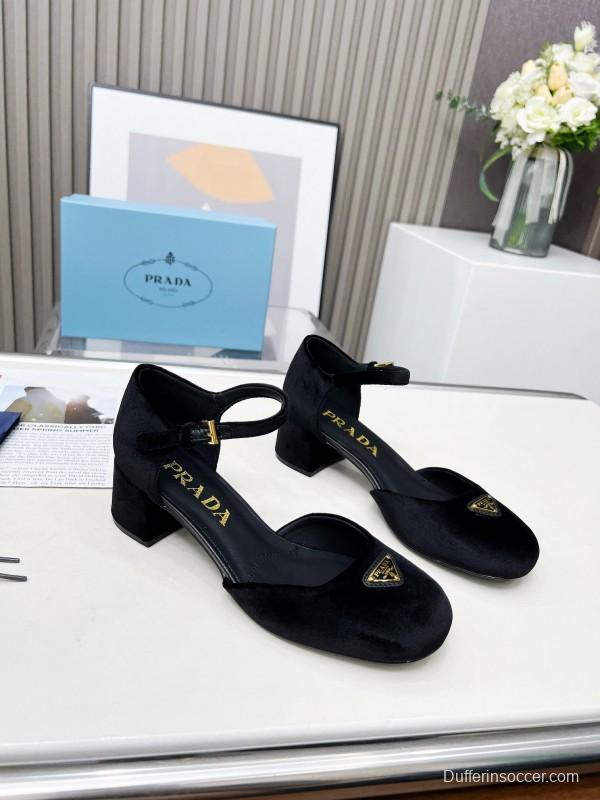 2025 Women Prada Black Suede Mary Jane Buckle LY00270