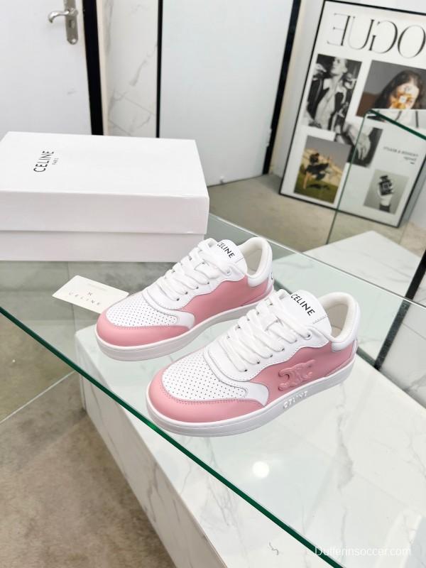 2025 Women CELINE White Pink Leather Sneakers