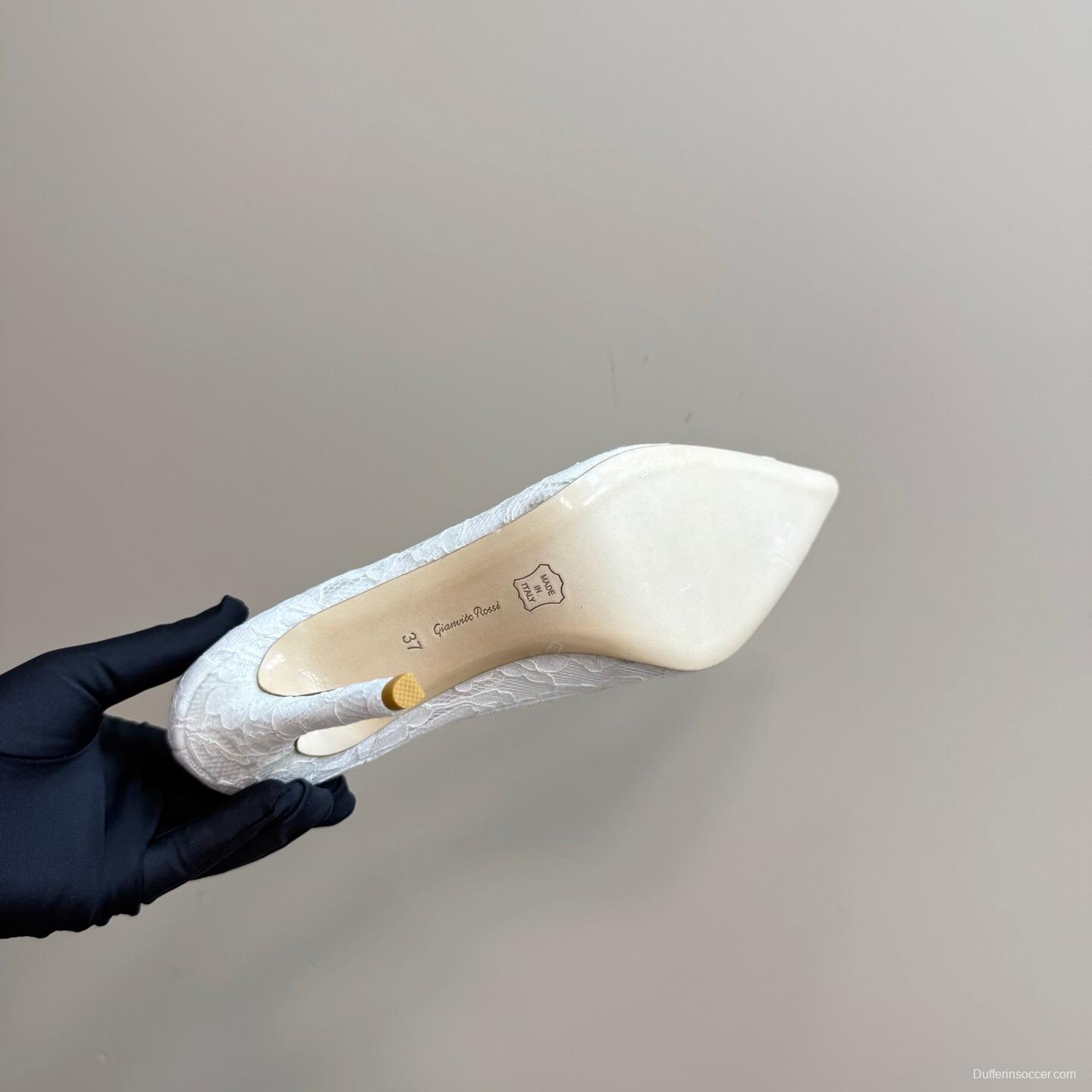 2025 Women Gianvito Rossi White Lace High Heel Shoes KFY00280