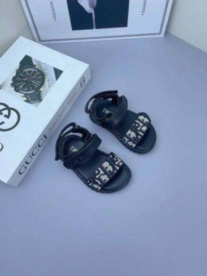 2025 Kids Dior Black Fabric Leather Sandals