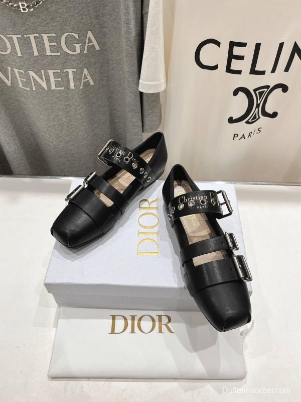 2025 Women Dior Black Leather Mary Jane Buckle KFY00300