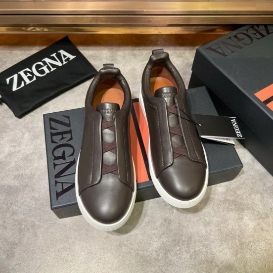 2024 Men Ermenegildo Zegna Brown Calfskin Leather Sneakers LY00000