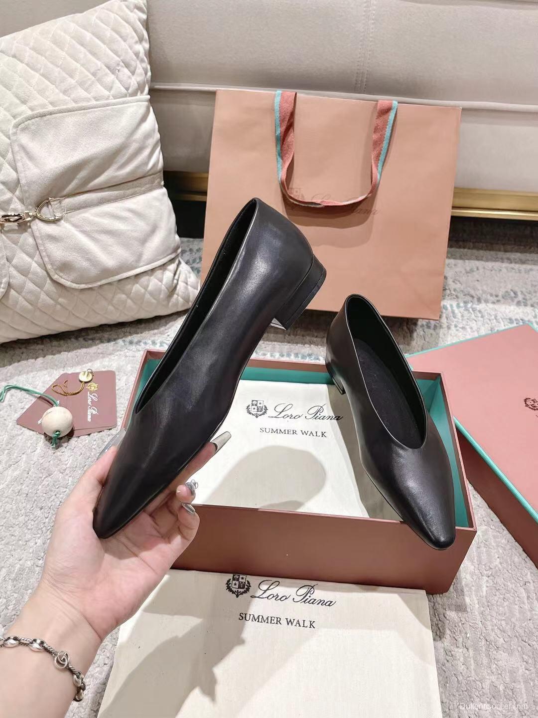 2025 Women LP Black Leather Ballet Flats