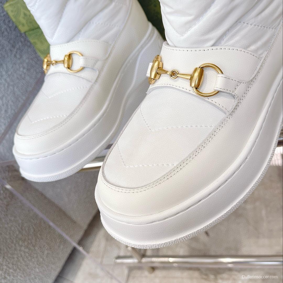 2024 Women Gucci White Sheepskin Snow Boots Gold Hardware