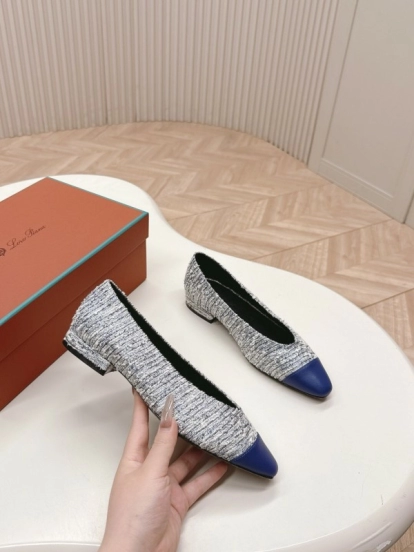 2025 Women Le Parmentier Grey Blue Knitted Leather Loafers