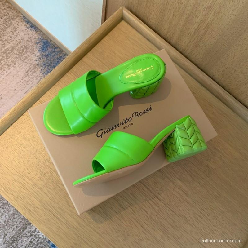 2025 Women Gianvito Rossi Green Leather Slippers KFY00260