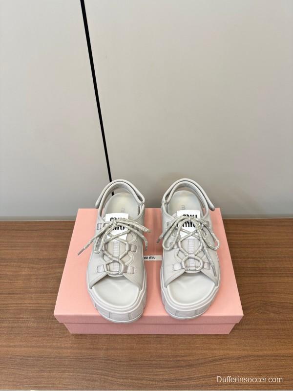 2025 Women Miu Miu White Leather Sandals LY00240