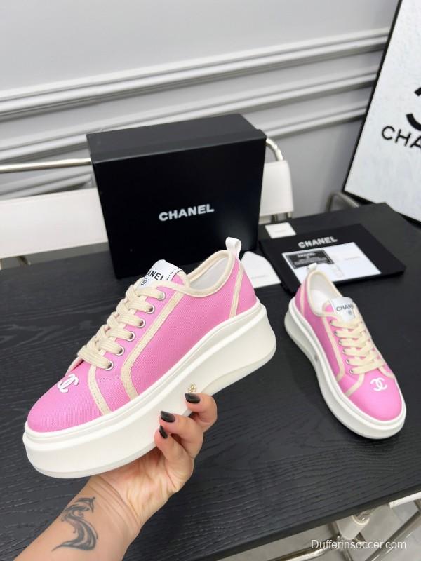 2025 Women Chanel Pink Canvas Sneakers LY00250