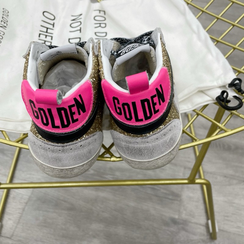 2024 Women GGDB Gold White Leather Glitter High Top Sneakers MJ015AM
