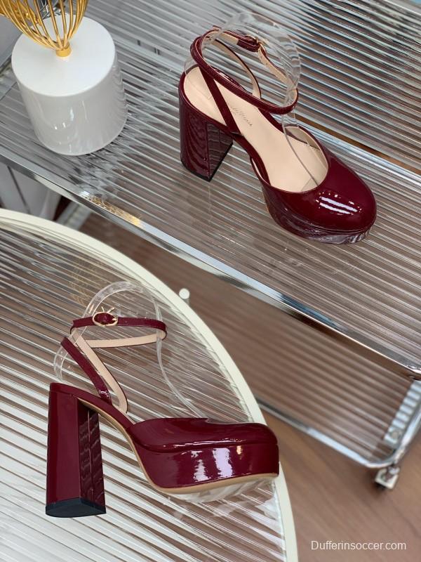 2025 Women Gianvito Rossi Burgundy Patent Leather Platform Sandals