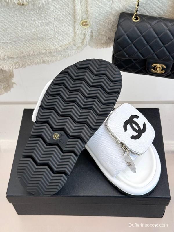 2025 CHANEL White Canvas Slippers KFY00220
