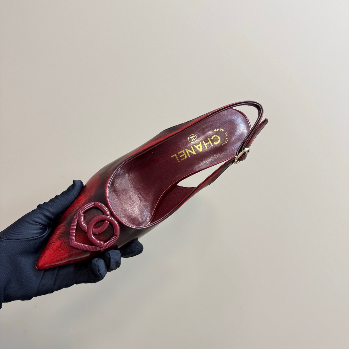 2025 Women Chanel Burgundy Leather Slingback Heels KFY00290