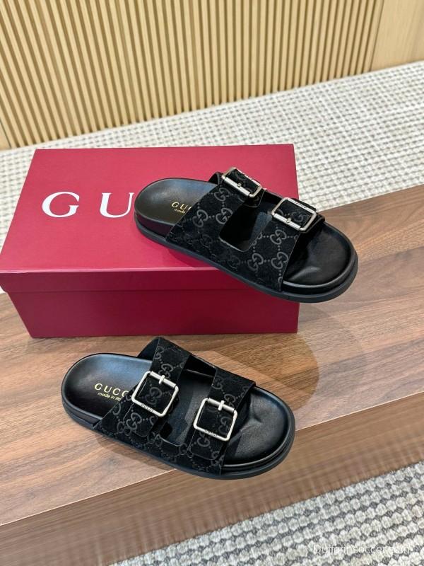 2025 Women Gucci Black Suede Leather Sandals LY00260