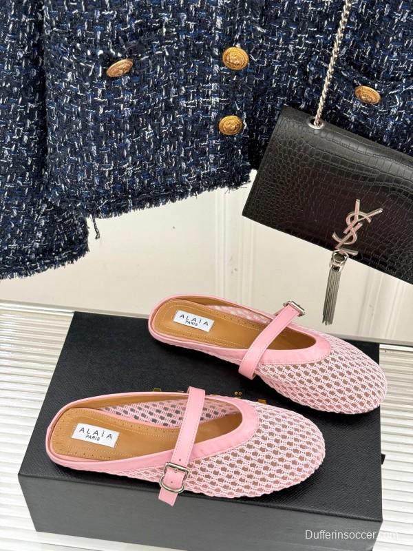 2025 Slippers AlAIA Pink Mesh Leather Mule