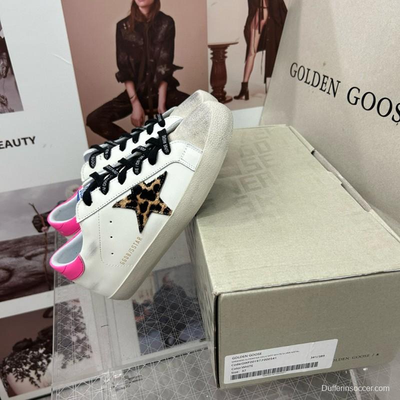 2025 Women GGDB White Pink Leopard Print Leather Sneakers MJ00260