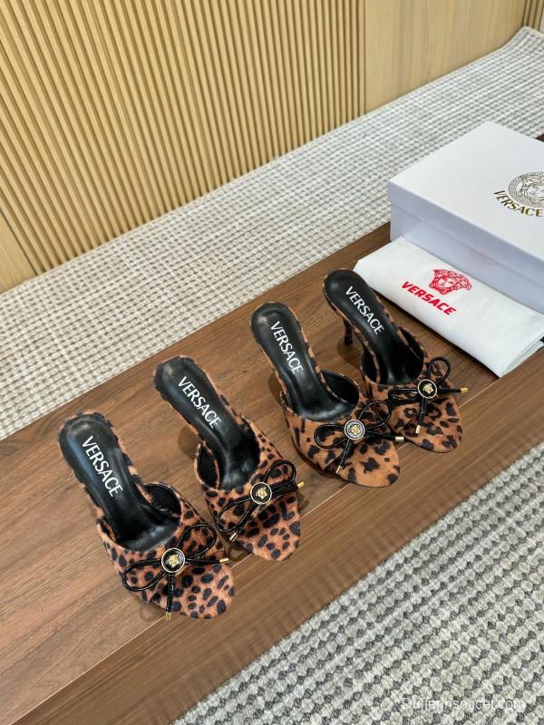 2025 Women VERSACE Leopard Print Leather Heels LY00210