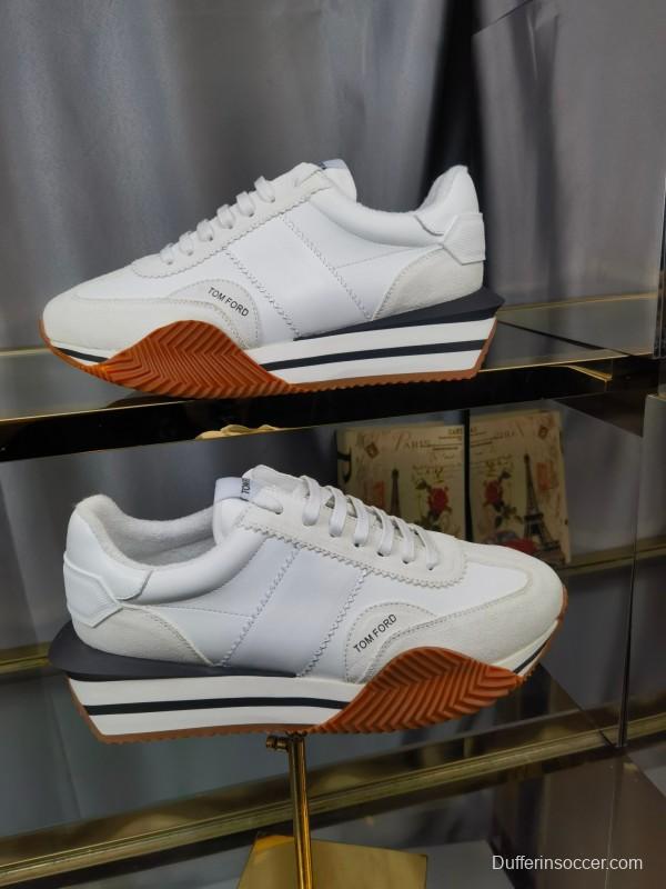 2025 Unisex TOM FORD White Leather Suede Sneakers LY00360(F)/LY00370(M)