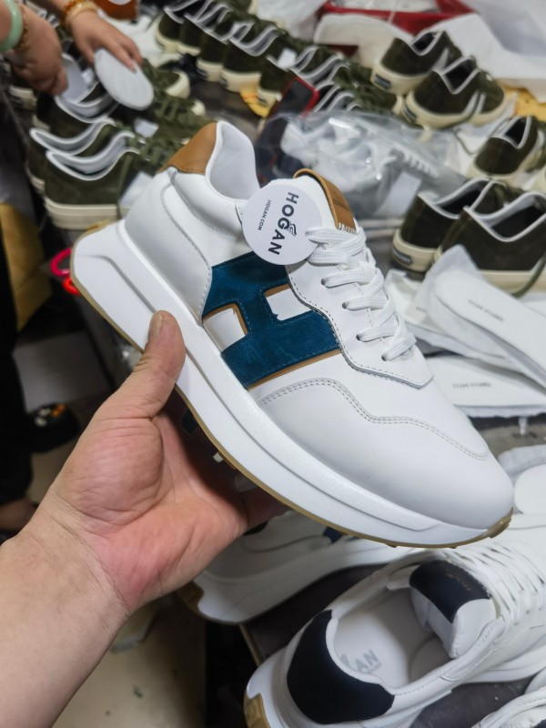 2025 Unisex HOGAN White Blue Brown Leather Sneakers H-STRIPES LY00360(F)/LY00370(M)