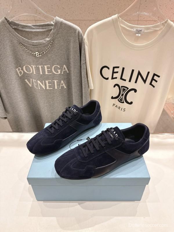 2025 Unisex Prada Navy Blue Suede Casual Shoes KFY00300