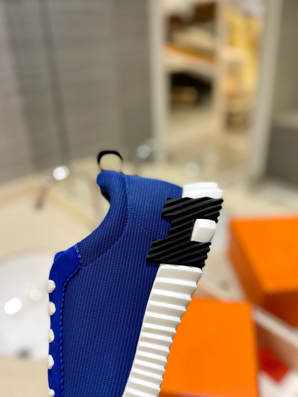 2024 Men Hermès Blue Nylon Suede Sneakers MJ00320