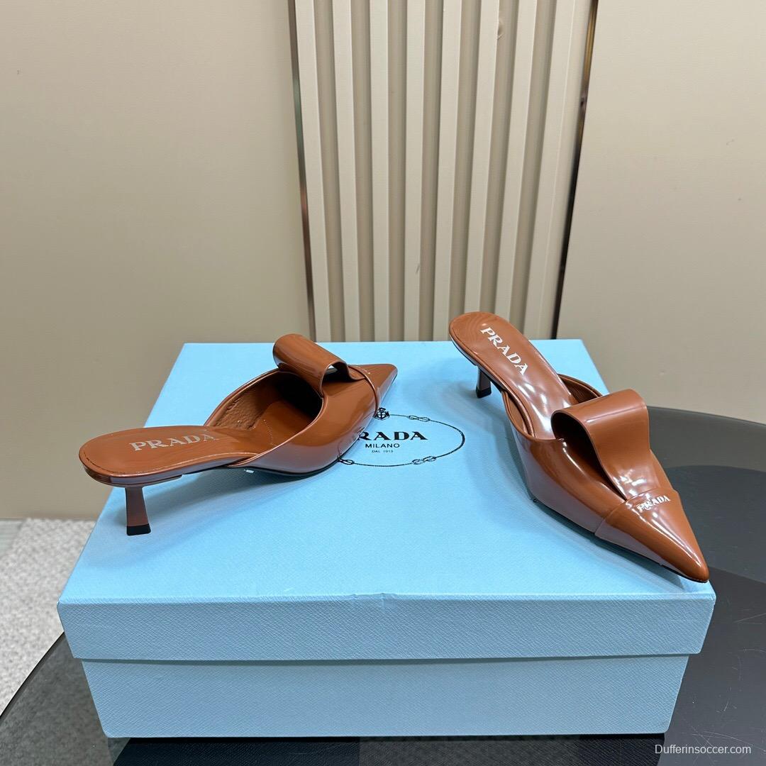 2025 Women Prada Brown Leather Mules KFY00310
