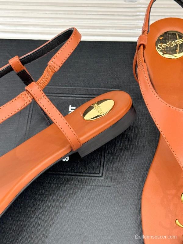 2025 Women Yves Saint Laurent Orange Leather Sandals KFY00270