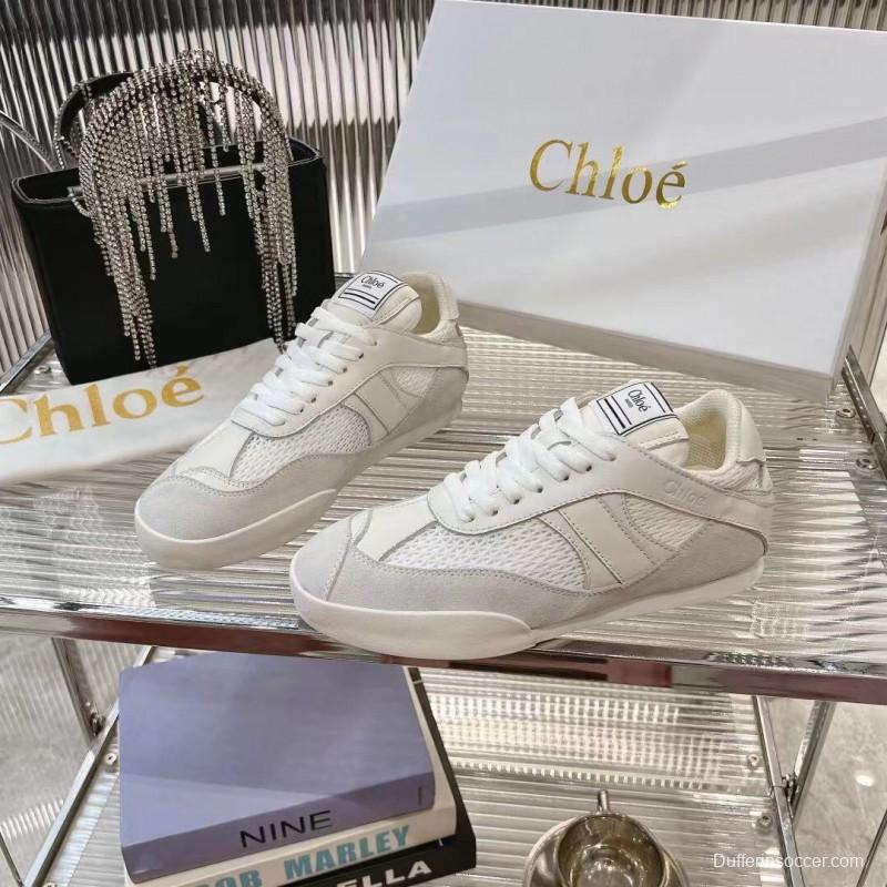 2025 Women Chloé White Suede Mesh Casual Sneakers LY00280 LY00300