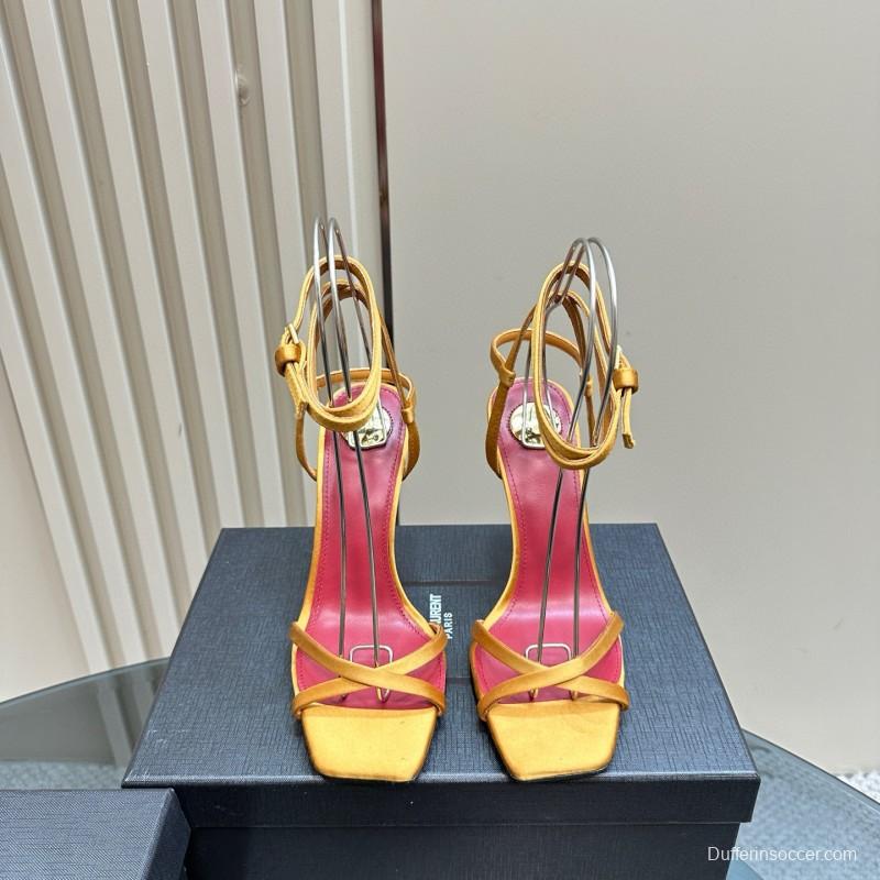 2025 Women Yves Saint Laurent Yellow Pink Leather High Heel Sandals MJ00290