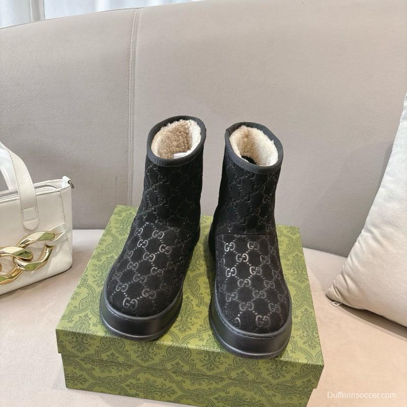 2024 Women Gucci Black Suede Shearling Snow Boots MJ00350