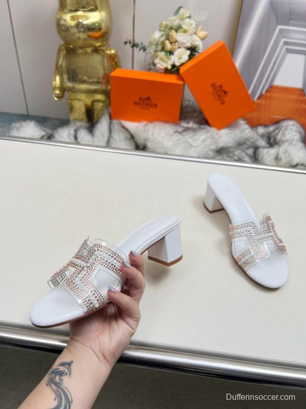2025 Hermès White Leather Slippers H Pattern MJ00180