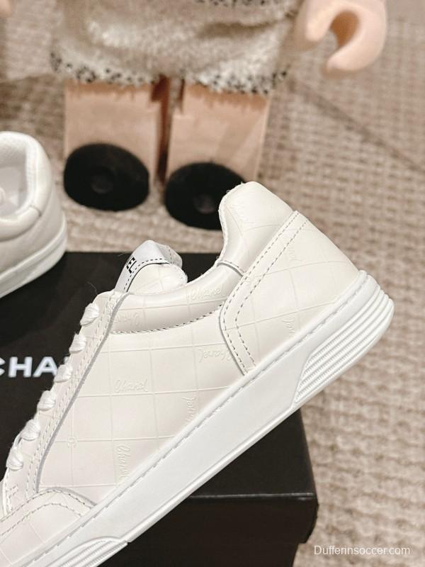 2025 Women Chanel White Leather Sneakers