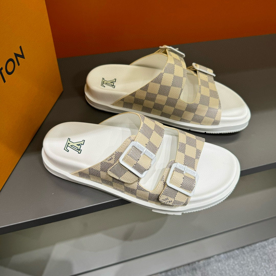 2024 Slippers Louis Vuitton White Beige Canvas Slippers