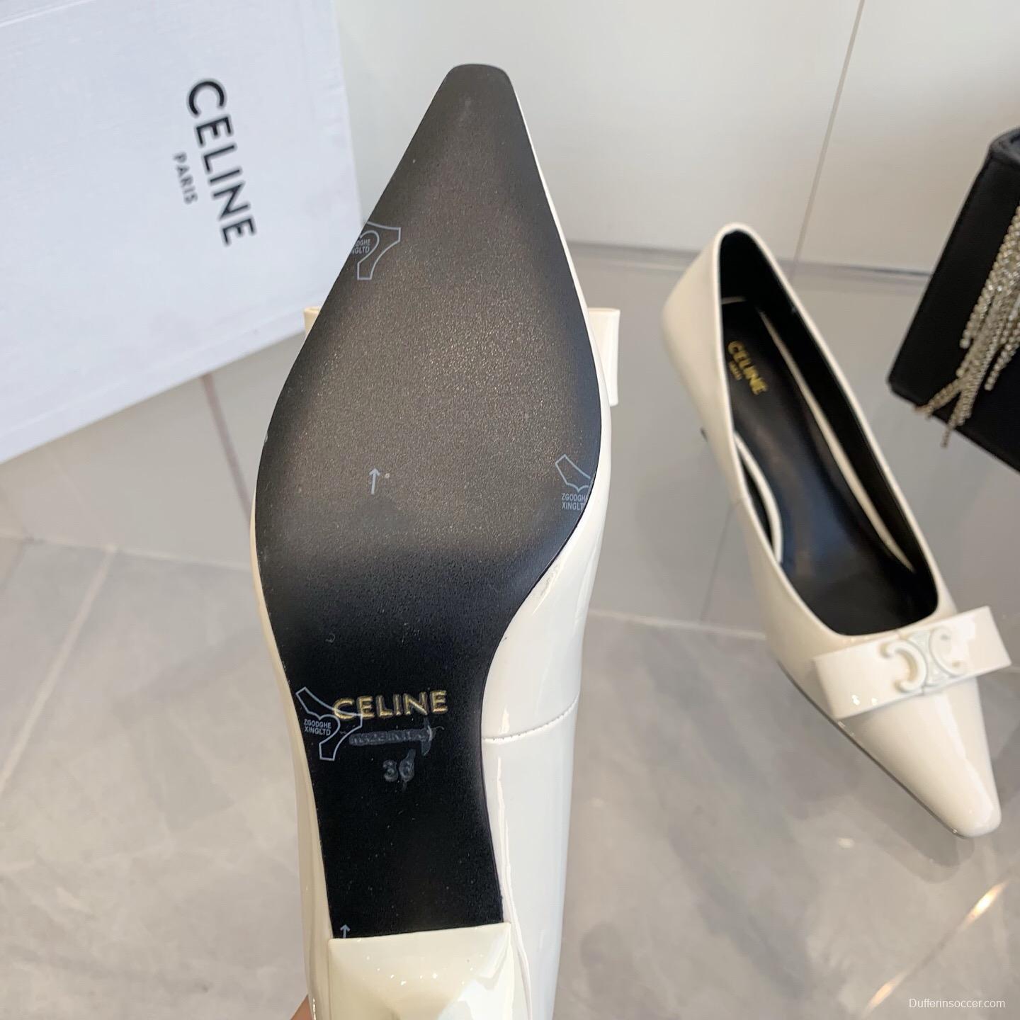 2025 Women Celine White Calfskin Pointed Toe Pumps KFY00330