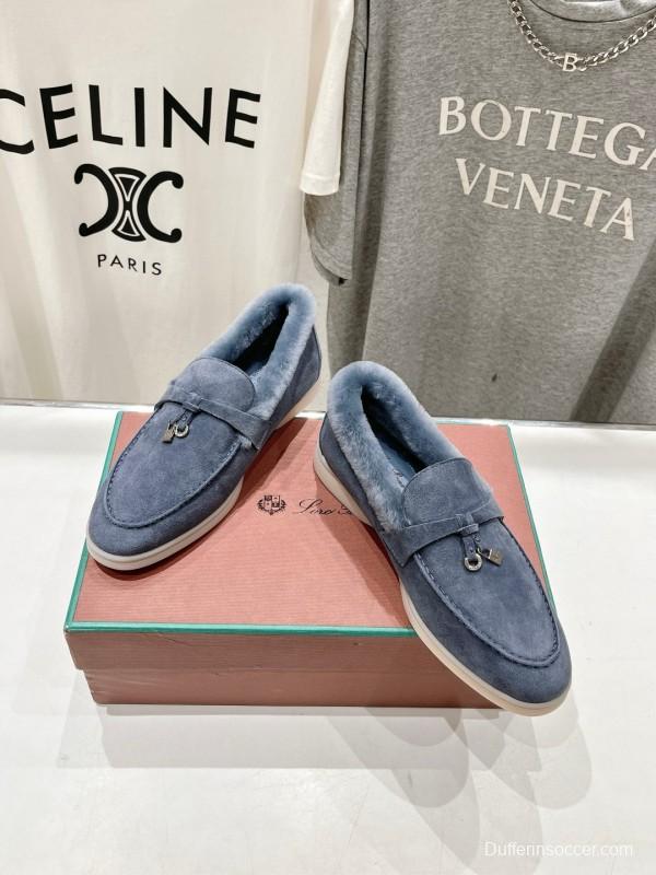 2024 Women LP Blue Suede Shearling Loafers MJ00300