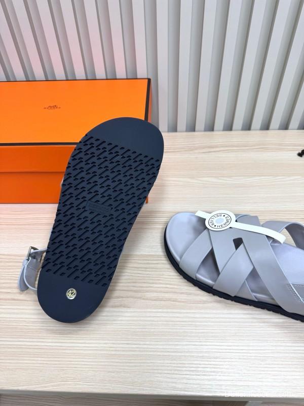 2025 Women Hermès Grey Leather Sandals LY00270