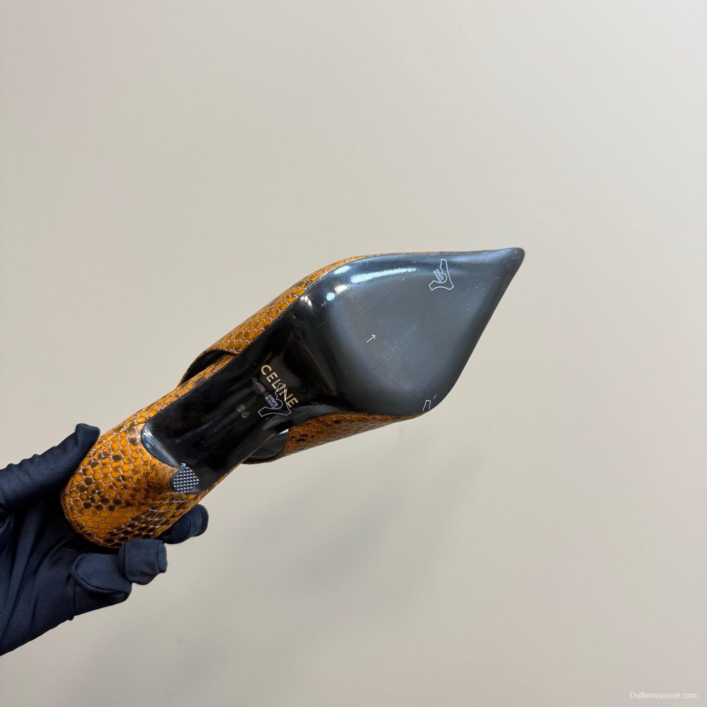 2025 Women Celine Brown Snakeskin Leather Slingback Heels