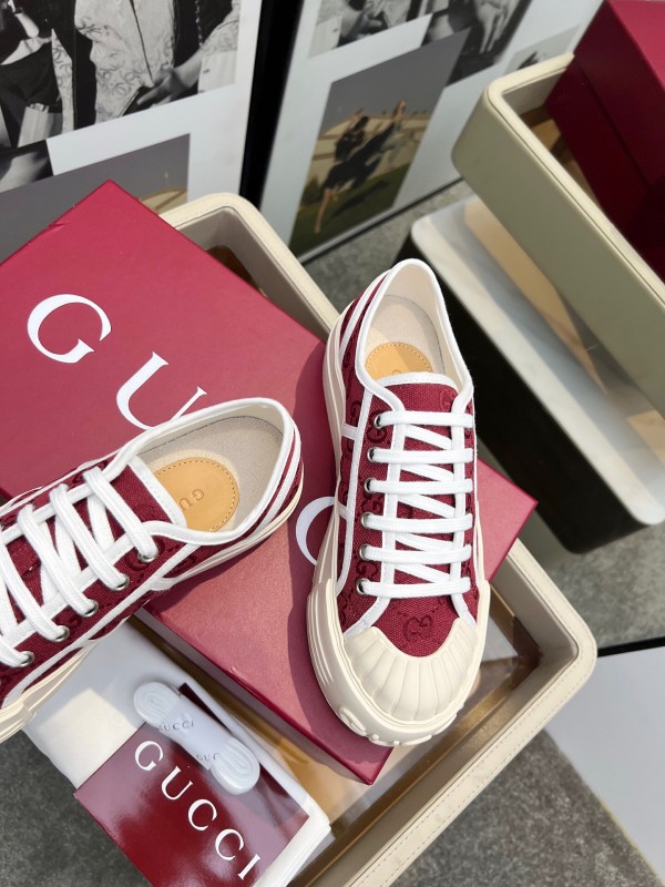 2025 Women Gucci Red White Canvas Sneakers