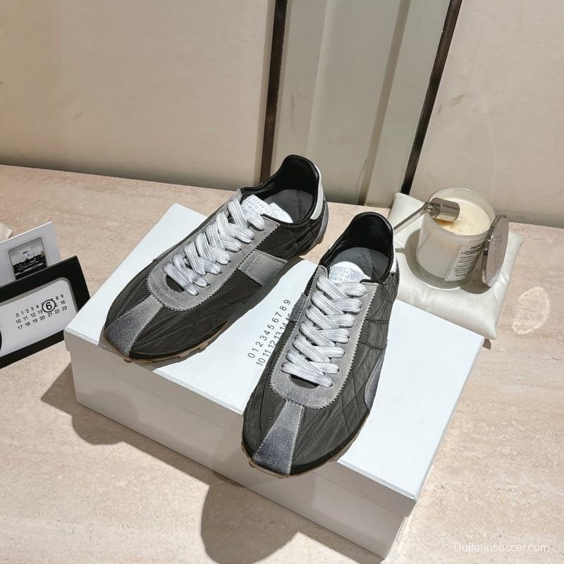 2025 Unisex Maison Margiela Black Grey Nylon Suede Sneakers Distressed LY00360