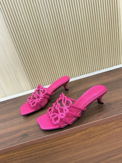2025 Women Loewe Pink Leather Heeled Sandals LY00210