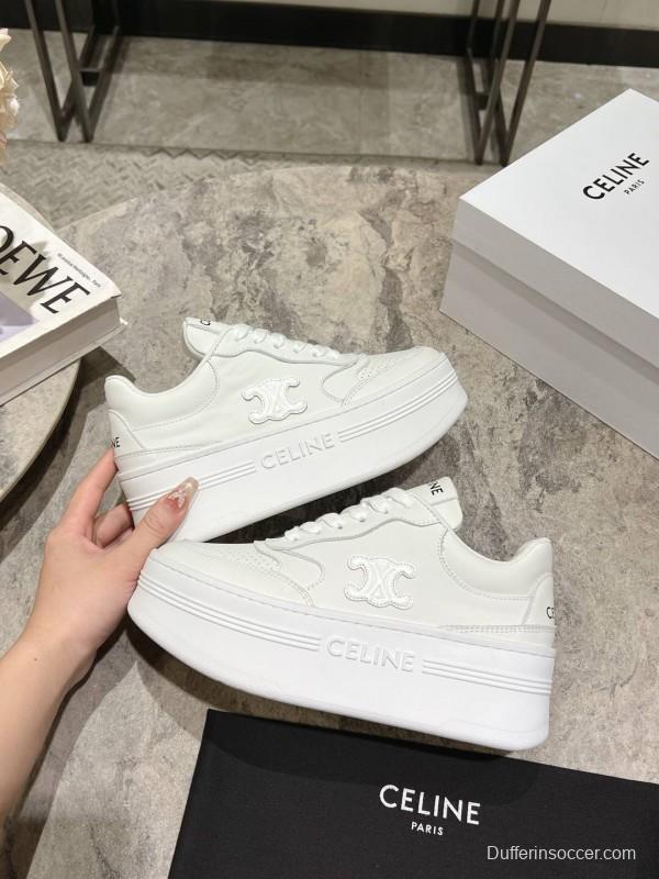 2025 Women Celine White Leather Platform Sneakers