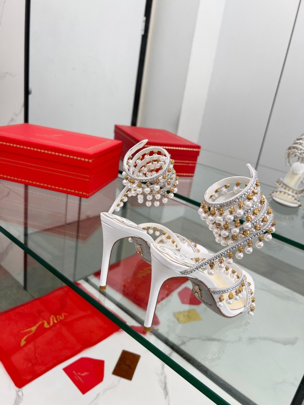 2025 Women RC White Crystal Pearl Leather High Heel Sandals LY00360