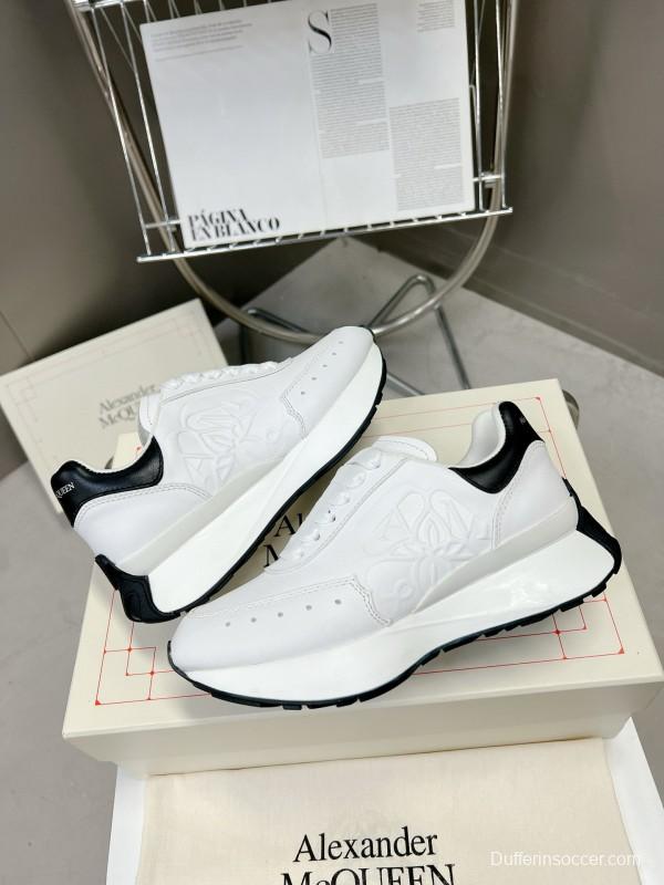 2024 Unisex Alexander McQueen White Black Leather Lambskin Sprint Sneakers MJ00370