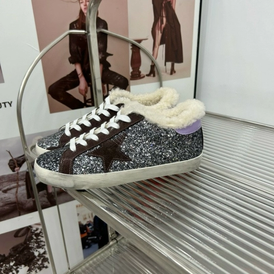 2025 Women GGDB Black Silver Glitter Leather Sneakers MJ00260