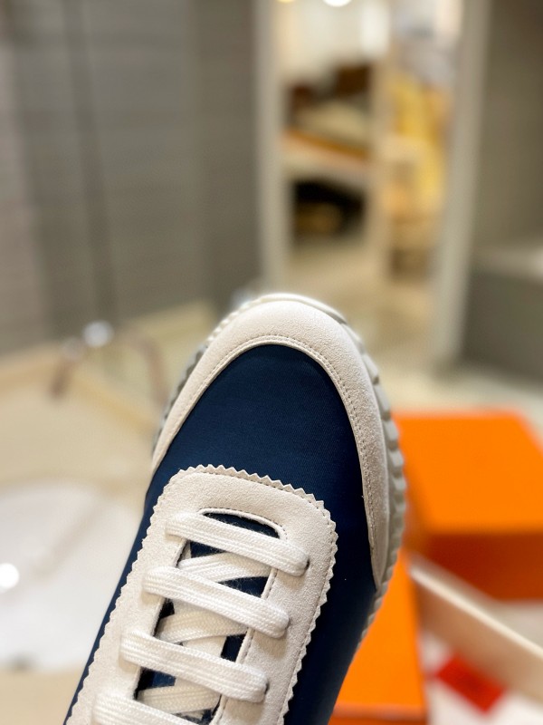 2024 Unisex Hermès Blue White Orange Imported Silk Lambskin Nubuck Sneakers MJ00320