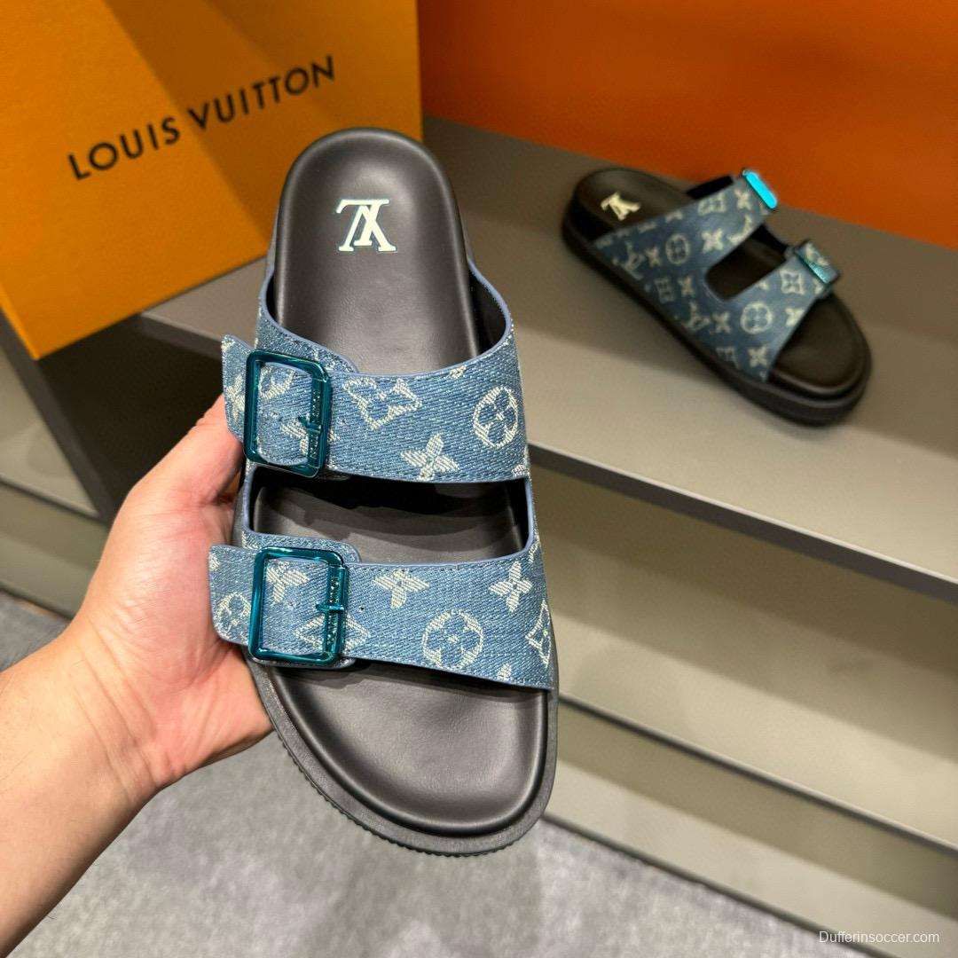 2024 Slippers Louis Vuitton Blue Denim Leather Slippers LY00420